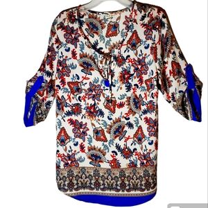 Antilia Femme women's large geometric Aztec print pullover blouse. 3075